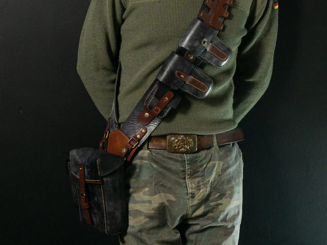 Steampunk Leather Bandolier Gray