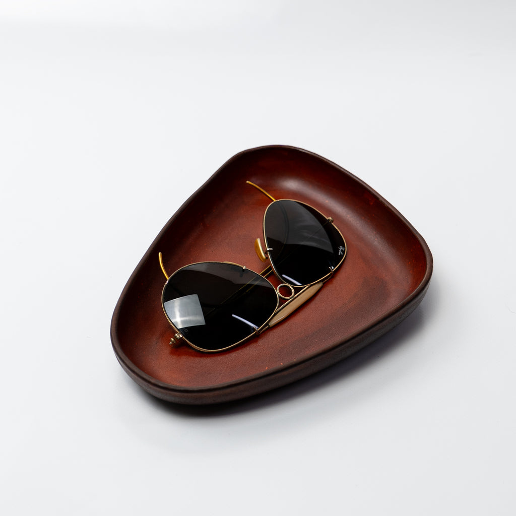 Mahogany Leather Valet Tray | 3D Molded Italian Leather Catchall