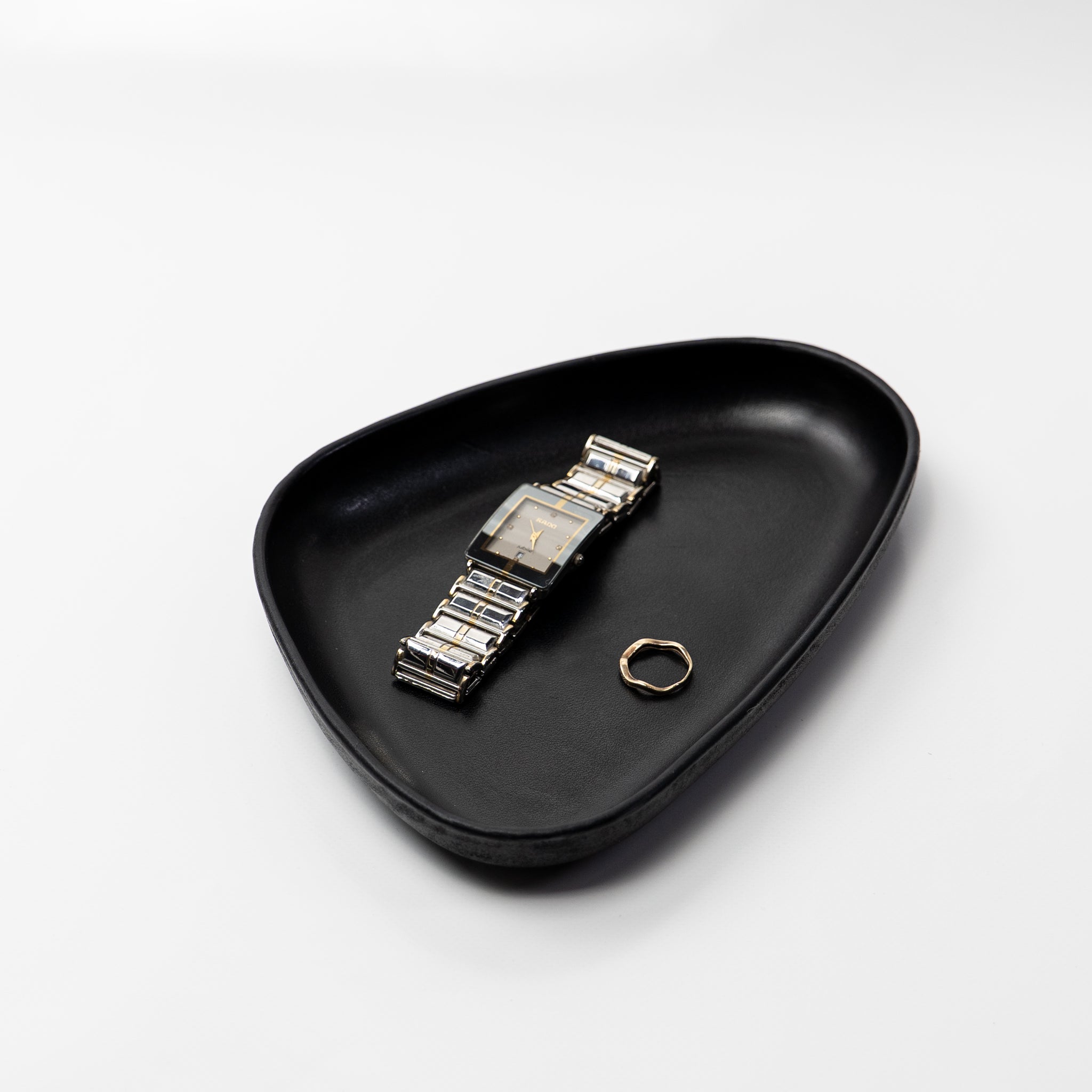 Black Leather Valet Tray | 3D Molded Italian Leather Catchall