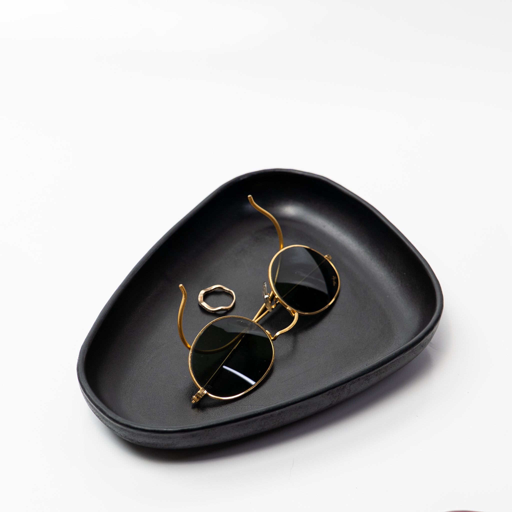 Black Leather Valet Tray | 3D Molded Italian Leather Catchall