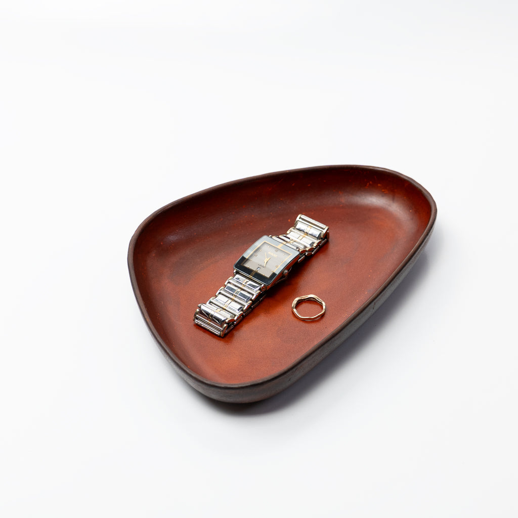 Mahogany Leather Valet Tray | 3D Molded Italian Leather Catchall