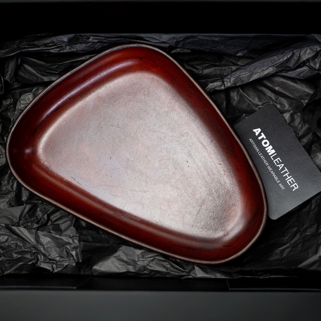 Mahogany Leather Valet Tray | 3D Molded Italian Leather Catchall