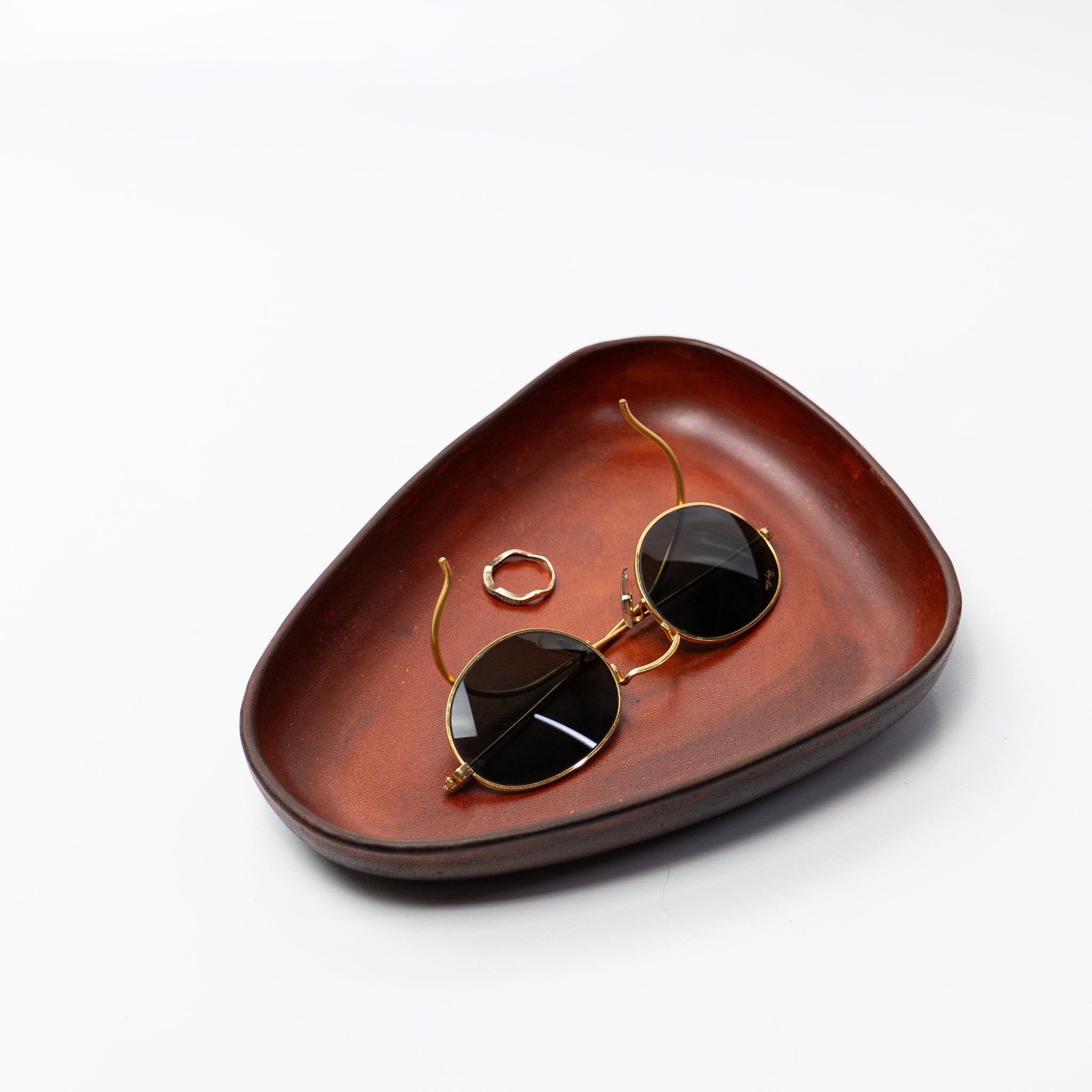 Mahogany Leather Valet Tray | 3D Molded Italian Leather Catchall