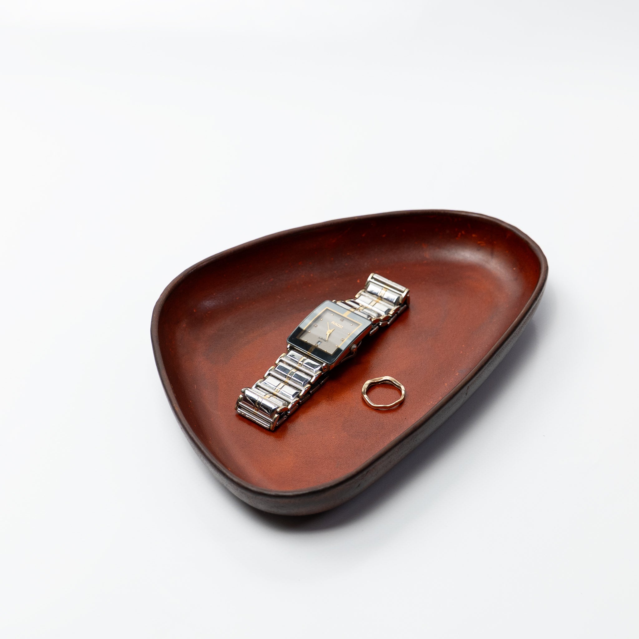 Mahogany Leather Valet Tray | 3D Molded Italian Leather Catchall