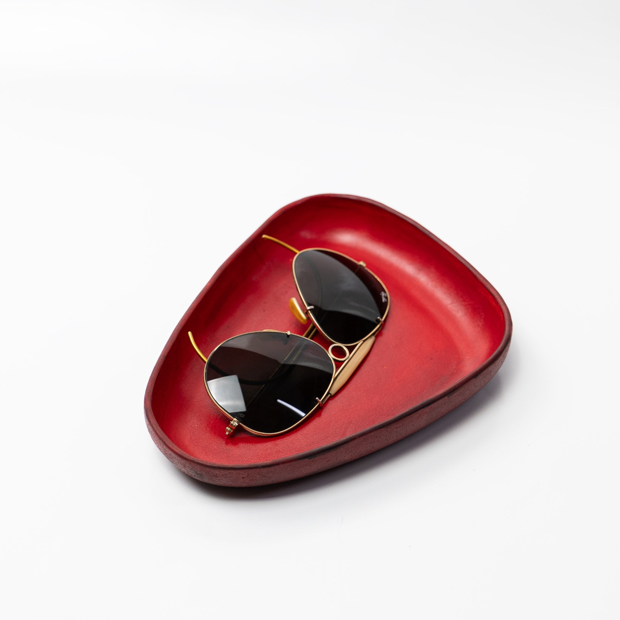 Red Leather Valet Tray | 3D Molded Italian Leather Catchall