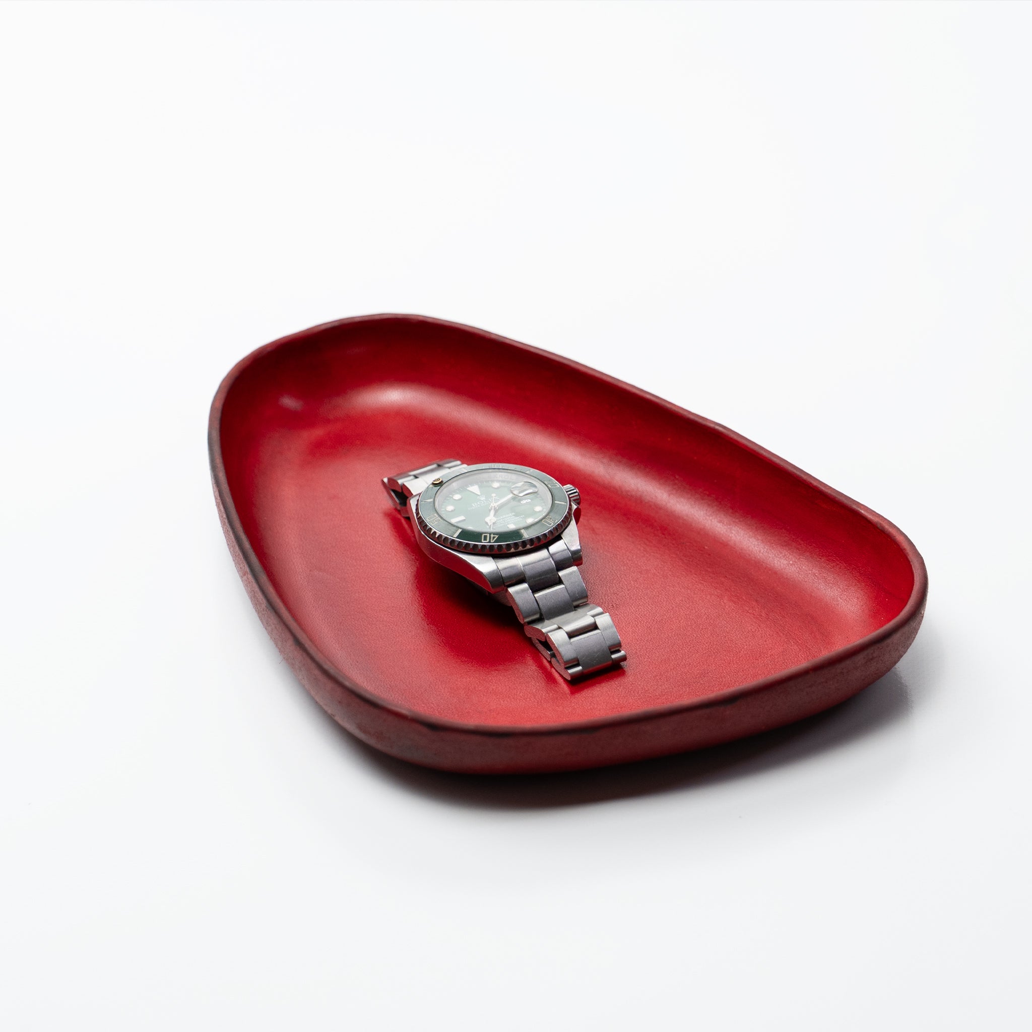 Red Leather Valet Tray | 3D Molded Italian Leather Catchall