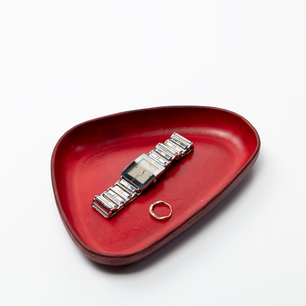 Red Leather Valet Tray | 3D Molded Italian Leather Catchall