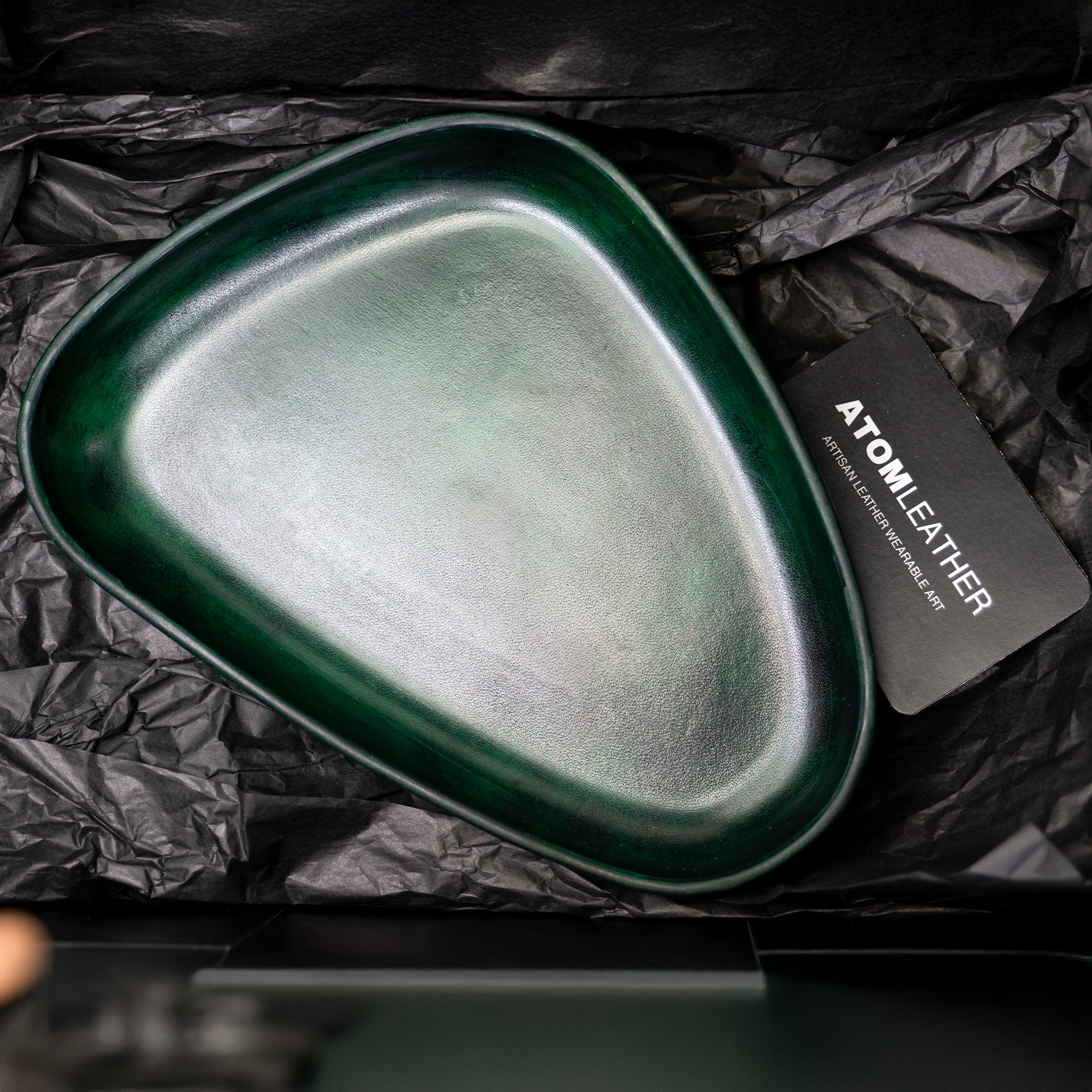 Green Leather Valet Tray | 3D Molded Italian Leather Catchall