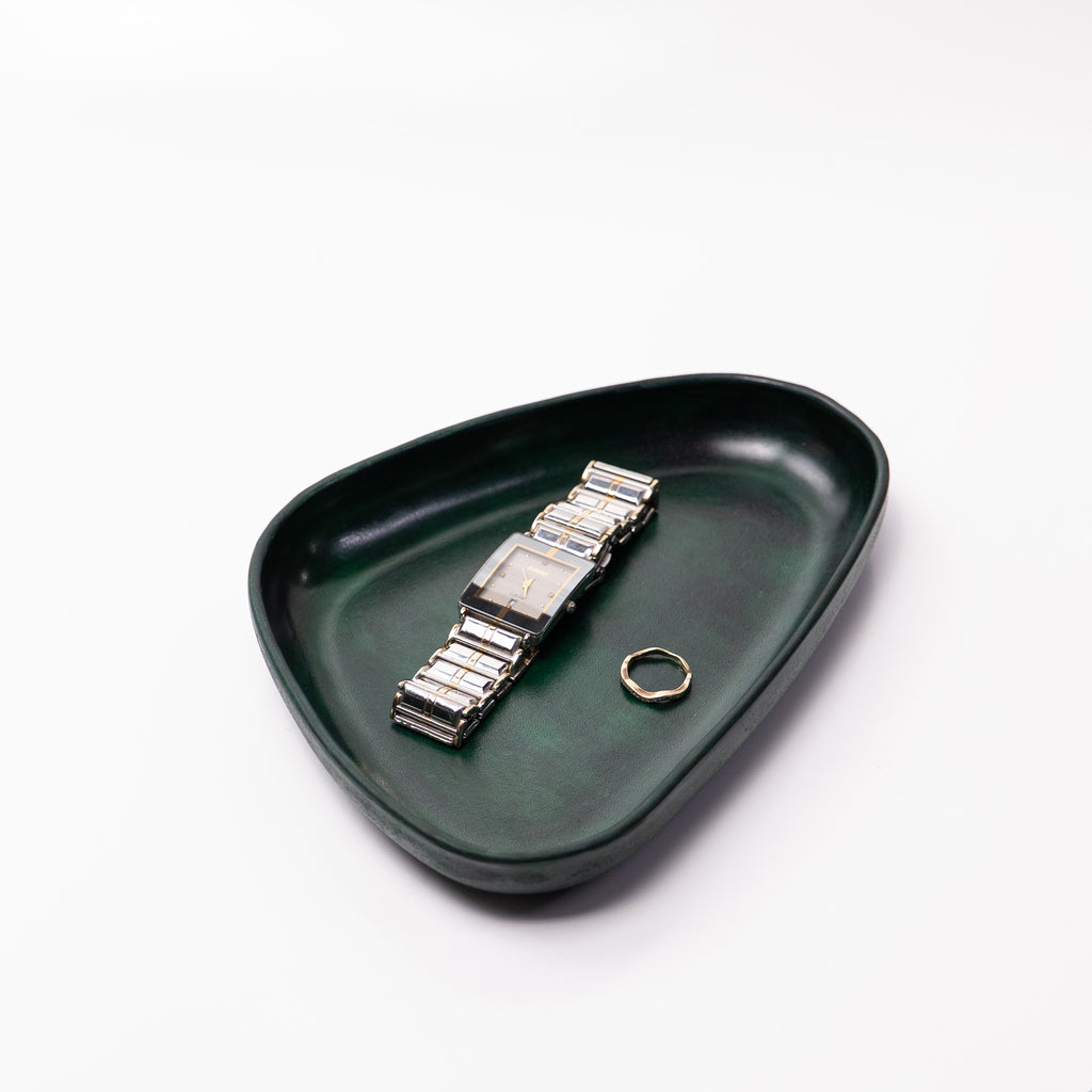 Green Leather Valet Tray | 3D Molded Italian Leather Catchall