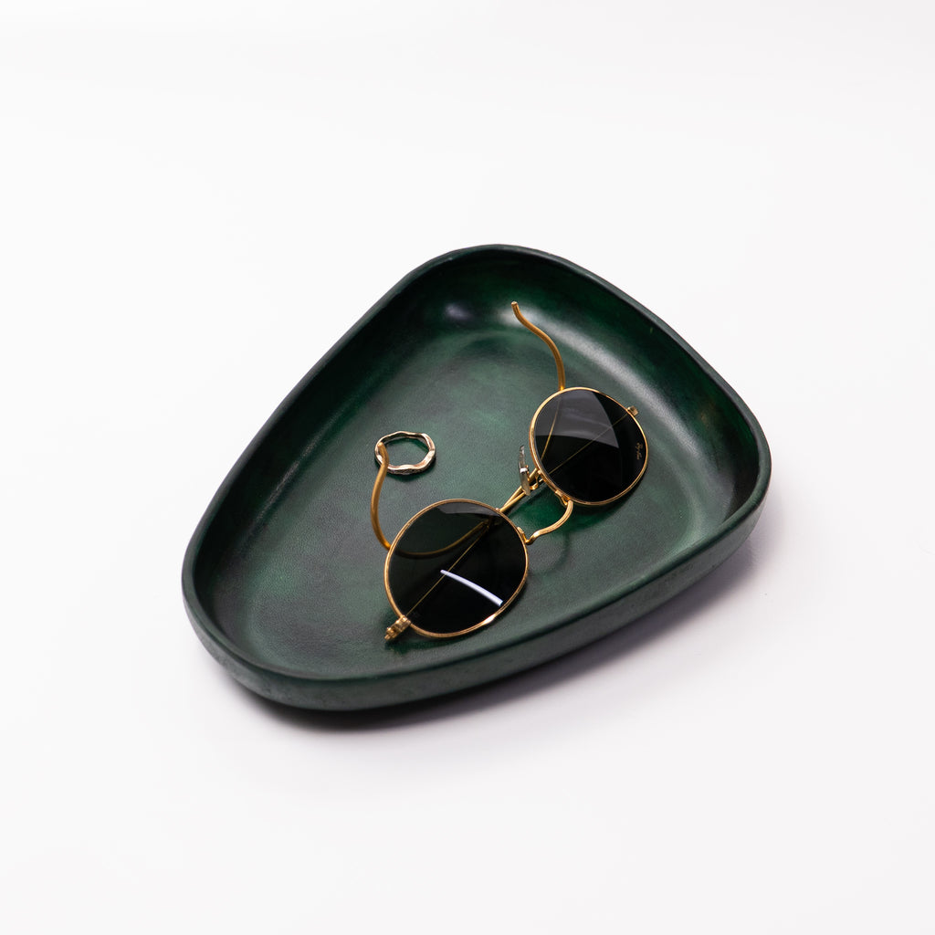 Green Leather Valet Tray | 3D Molded Italian Leather Catchall