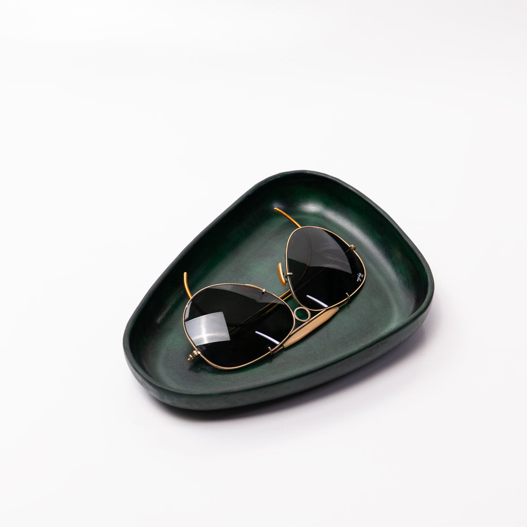 Green Leather Valet Tray | 3D Molded Italian Leather Catchall