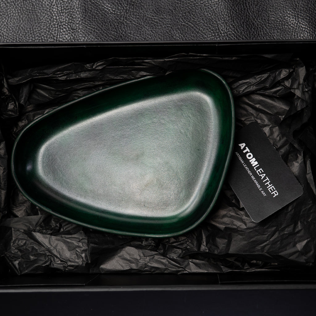 Green Leather Valet Tray | 3D Molded Italian Leather Catchall