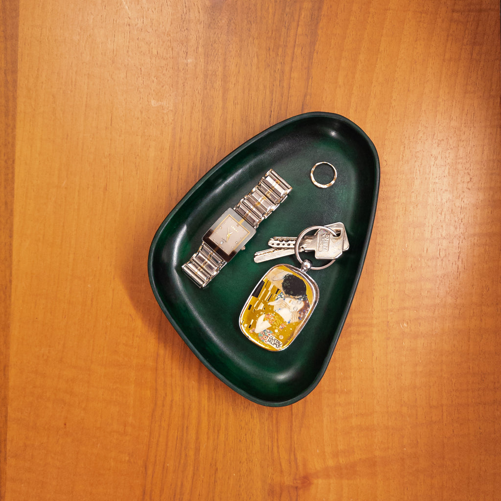 Green Leather Valet Tray | 3D Molded Italian Leather Catchall