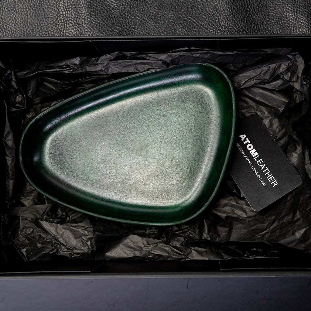 Green Leather Valet Tray | 3D Molded Italian Leather Catchall