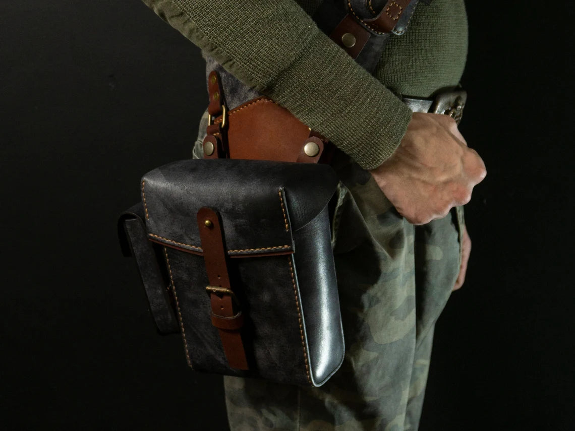 Steampunk Leather Bandolier Gray