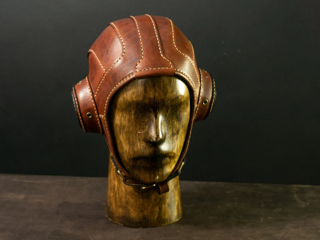 Brown Leather Aviator Cap – Handmade Flight Helmet