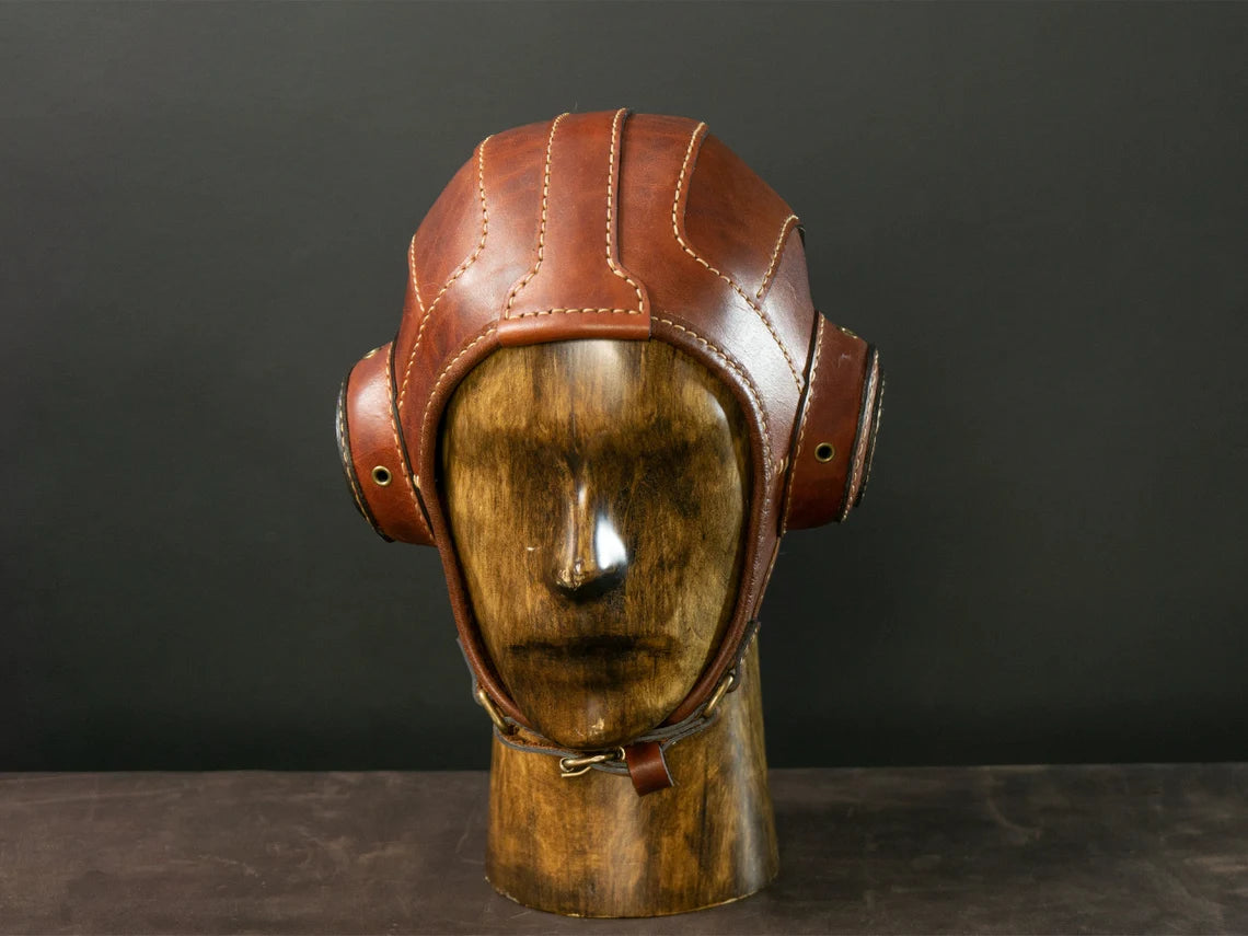 Brown Leather Aviator Cap – Handmade Flight Helmet