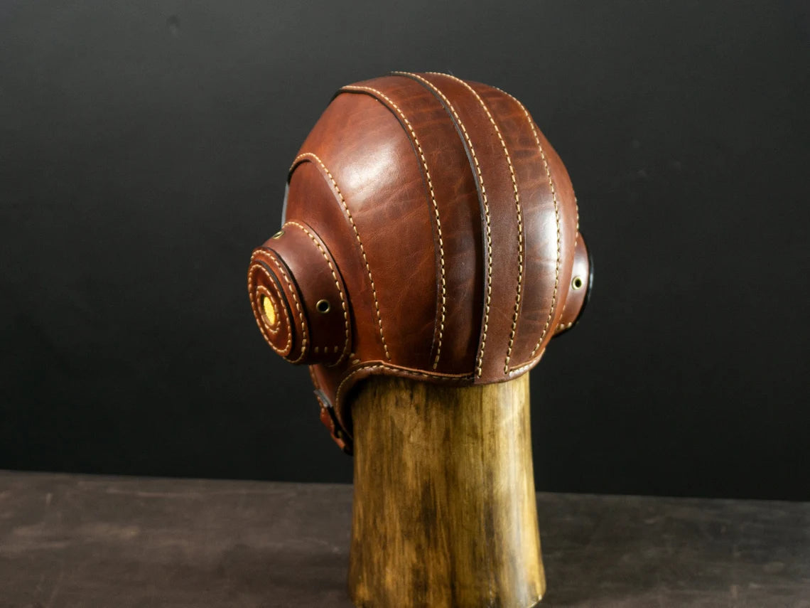 Brown Leather Aviator Cap – Handmade Flight Helmet
