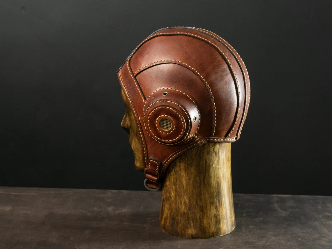 Brown Leather Aviator Cap – Handmade Flight Helmet