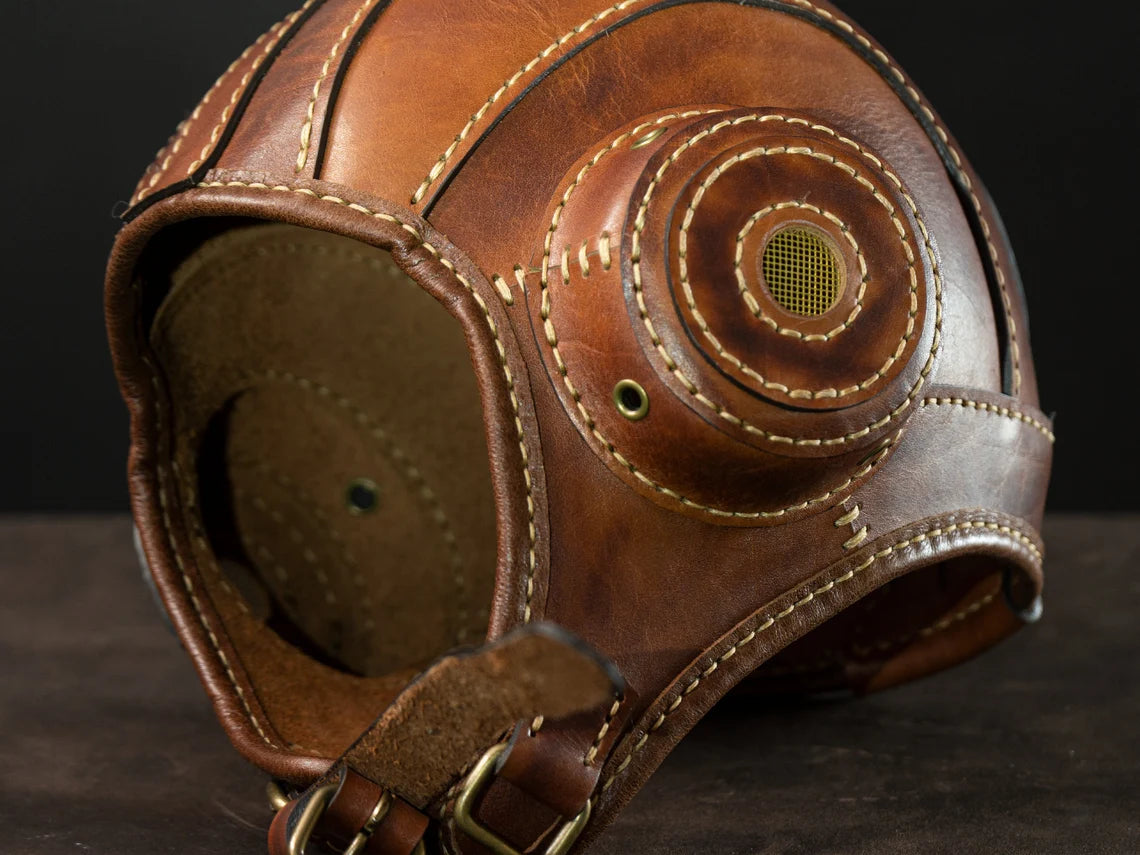 Brown Leather Aviator Cap – Handmade Flight Helmet