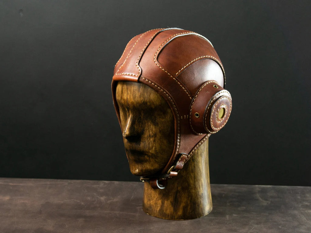Brown Leather Aviator Cap – Handmade Flight Helmet