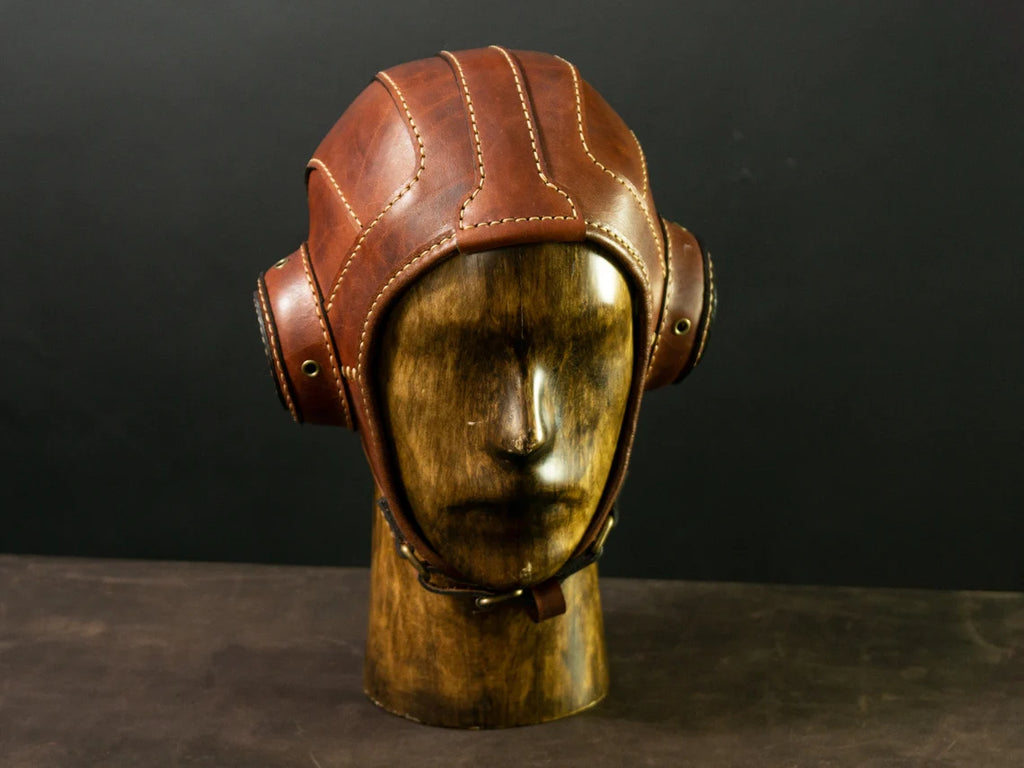 Brown Leather Aviator Cap – Handmade Flight Helmet
