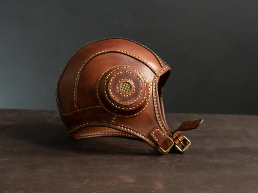 Brown Leather Aviator Cap – Handmade Flight Helmet