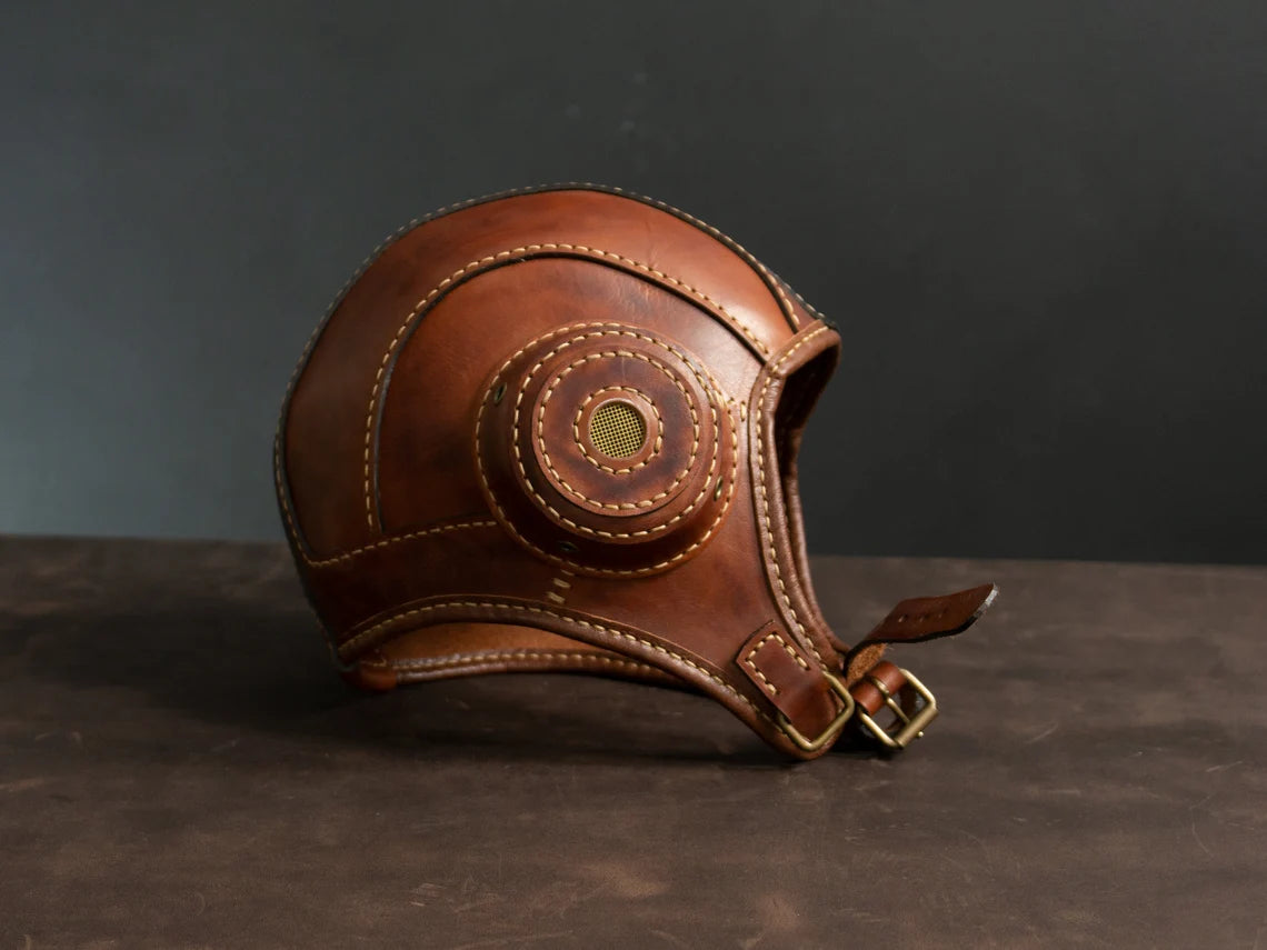 Brown Leather Aviator Cap – Handmade Flight Helmet