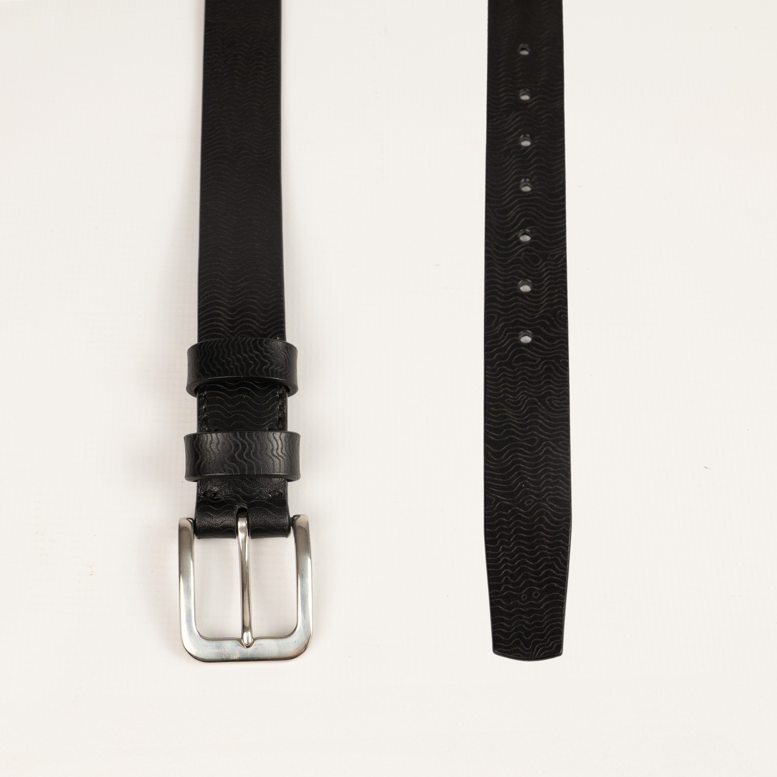 Handcrafted Leather Belt Black with Pyrography Wave Design