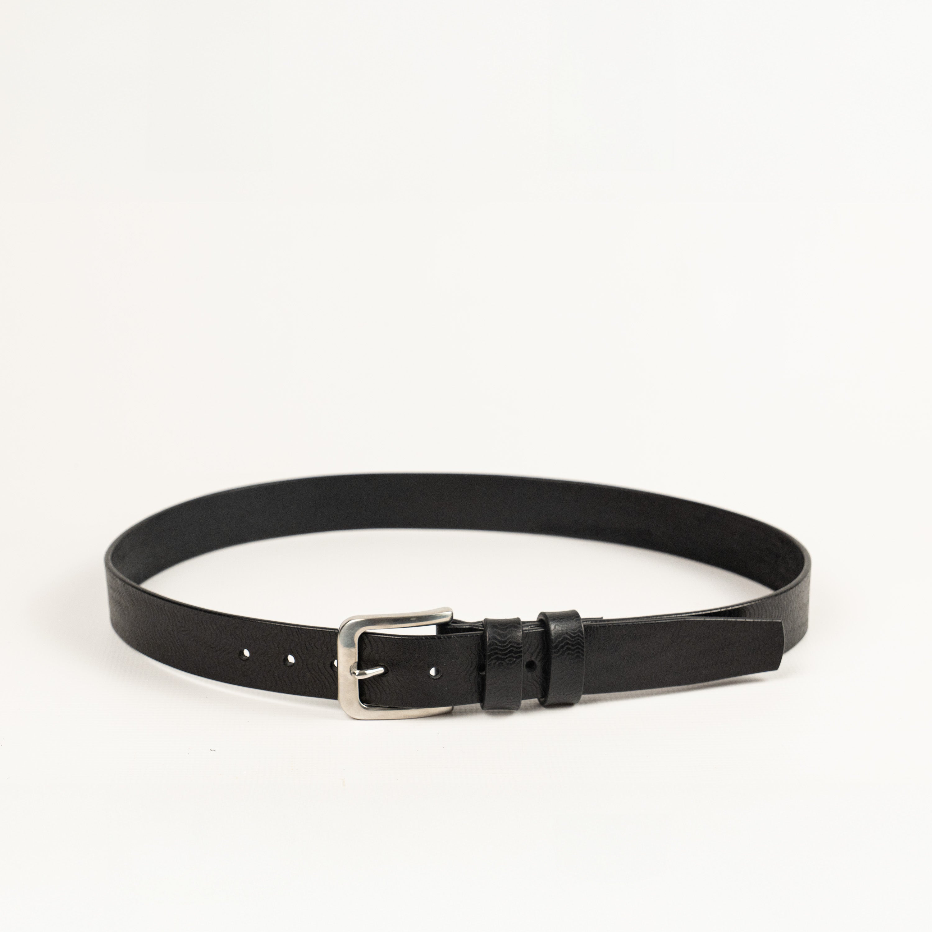 Handcrafted Leather Belt Black with Pyrography Wave Design