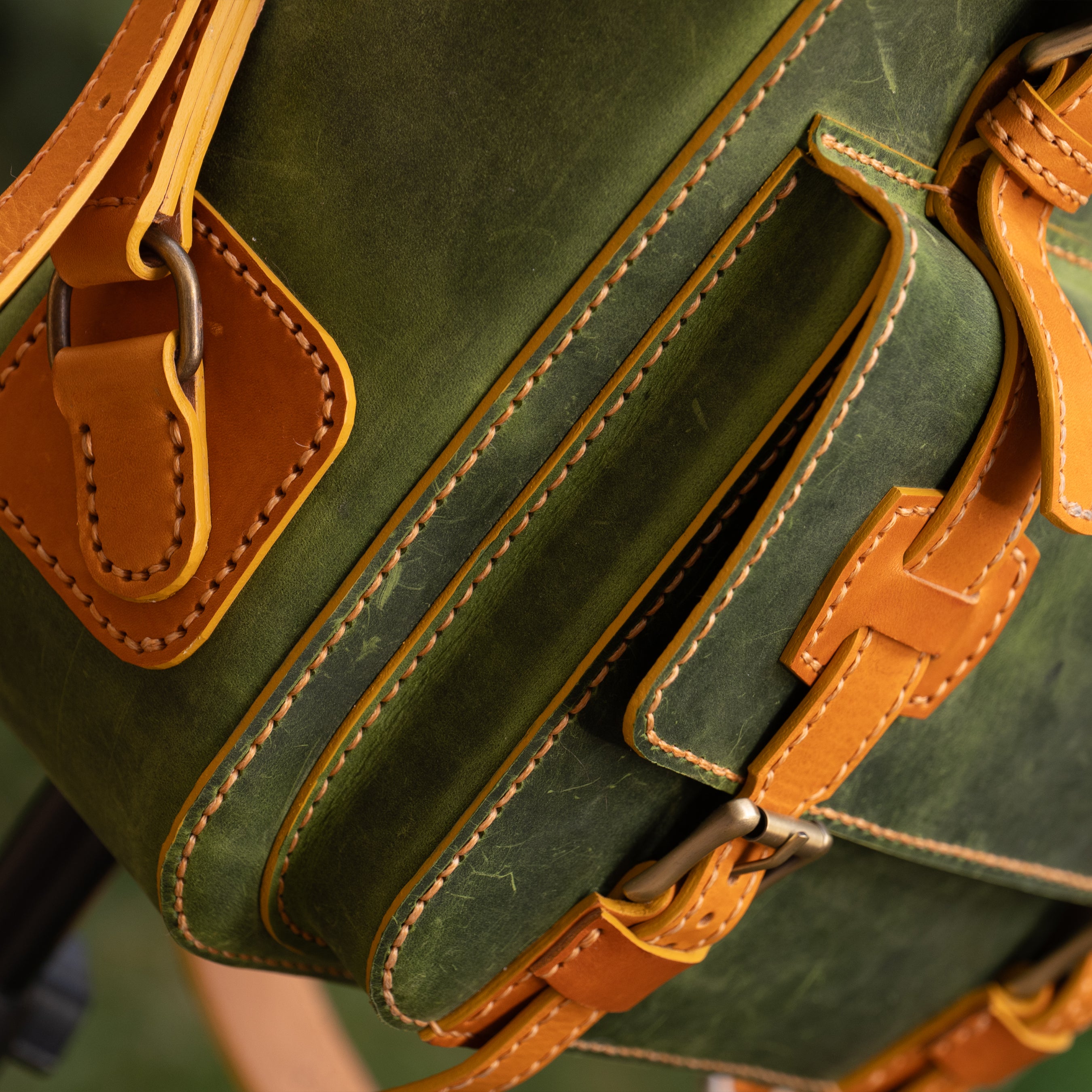 craftman sears d green leather backpack roll-top pairing form and function Meyers Manx x Discommon Goods