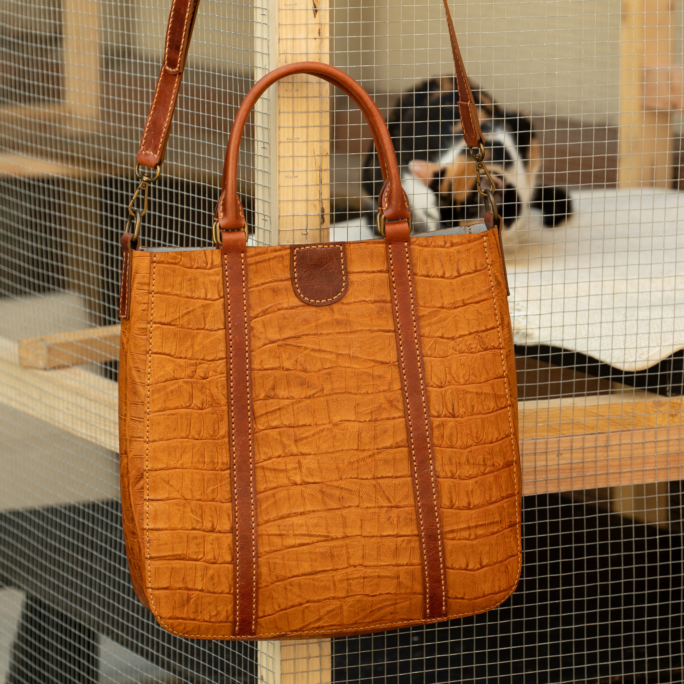 Isabella Croc-Embossed Leather Tote Bag