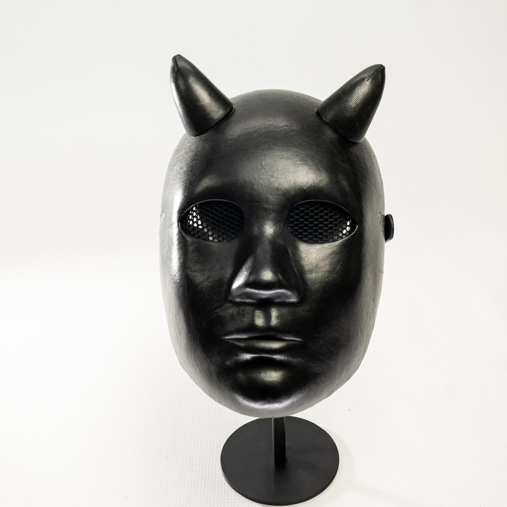 Lilith Black Leather Demon Mask with Horns
