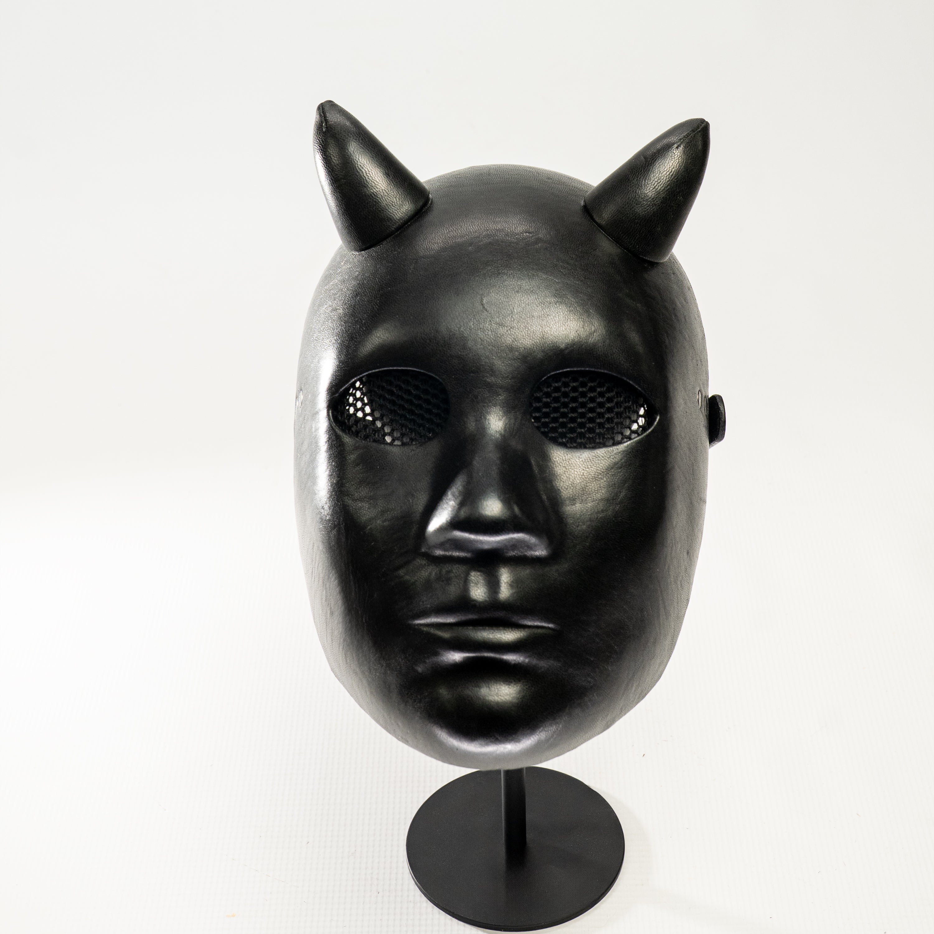 Lilith Black Leather Demon Mask with Horns