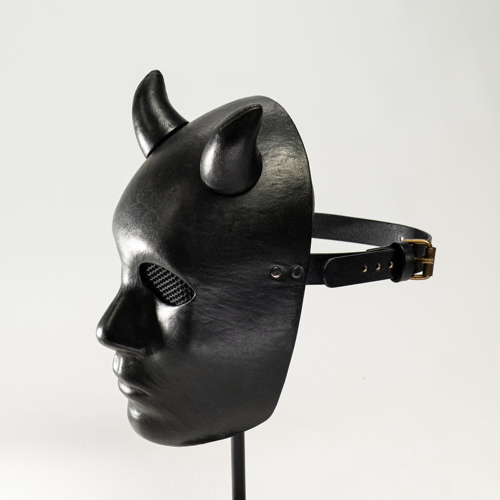 Lilith Black Leather Demon Mask with Horns