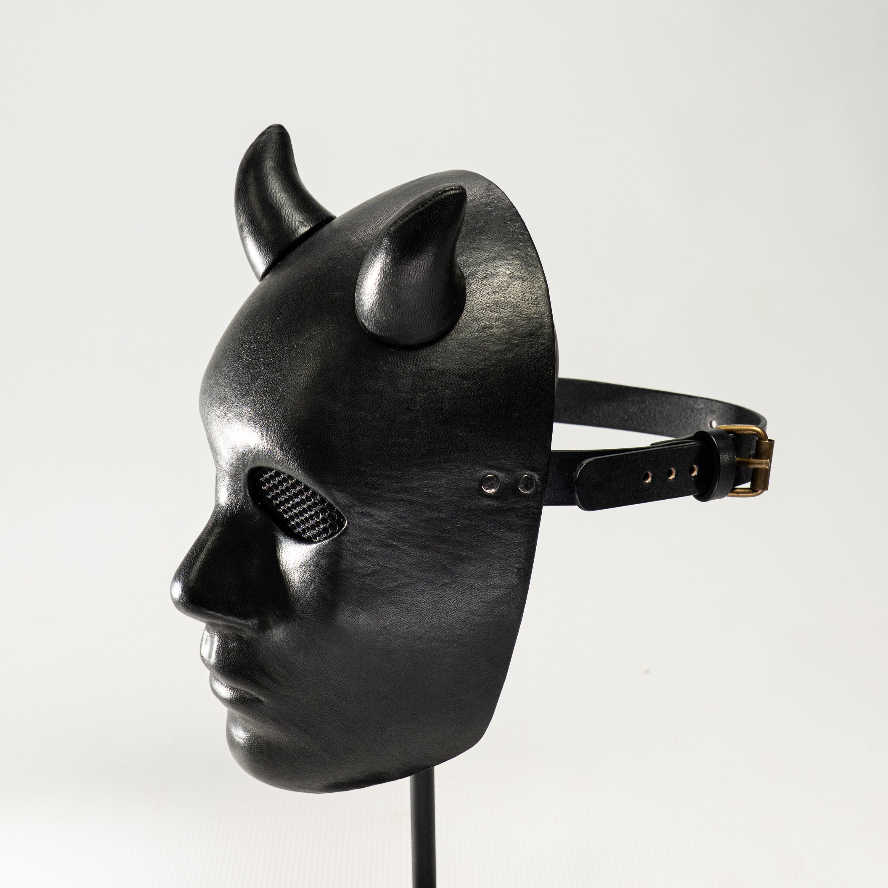 Lilith Black Leather Demon Mask with Horns