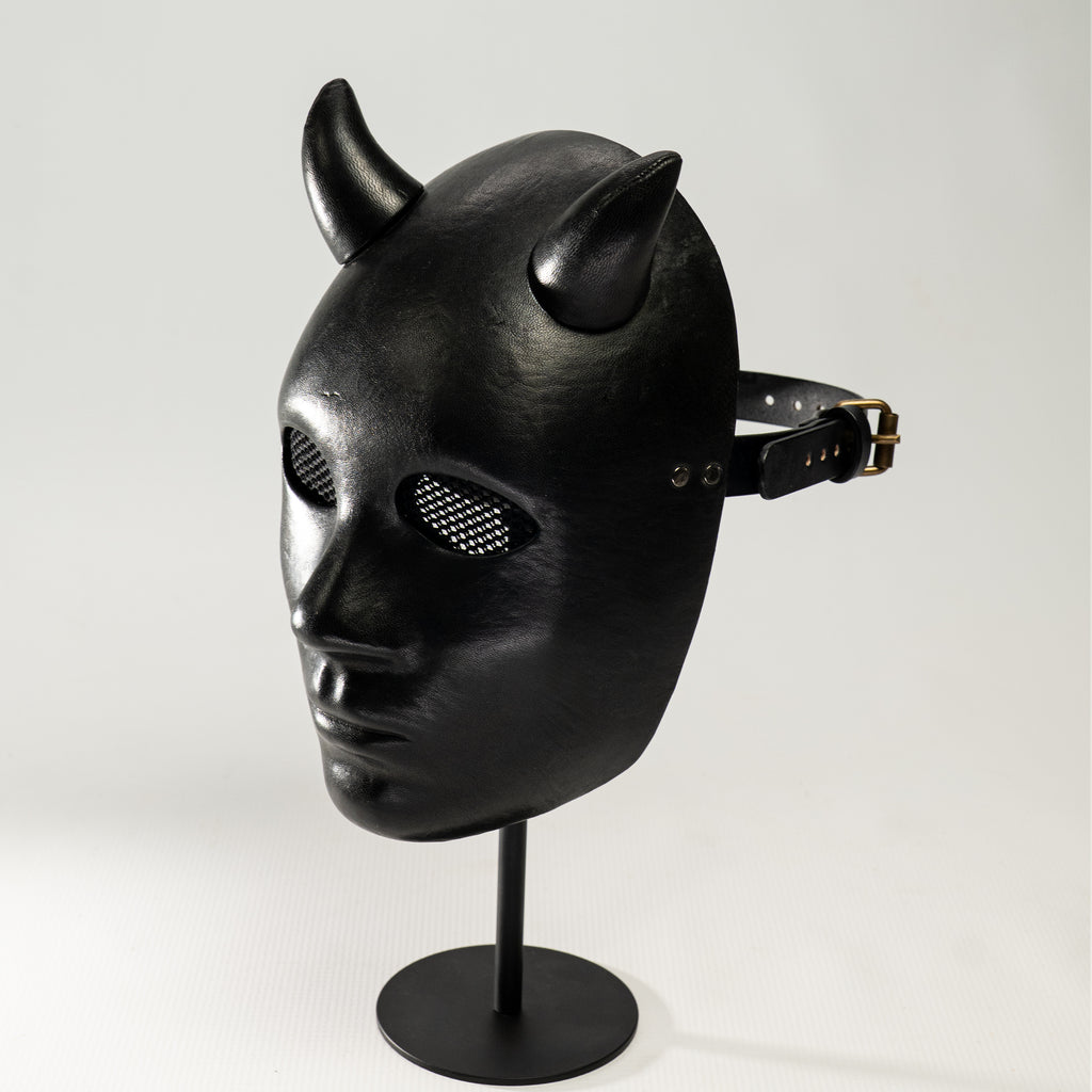 Lilith Black Leather Demon Mask with Horns