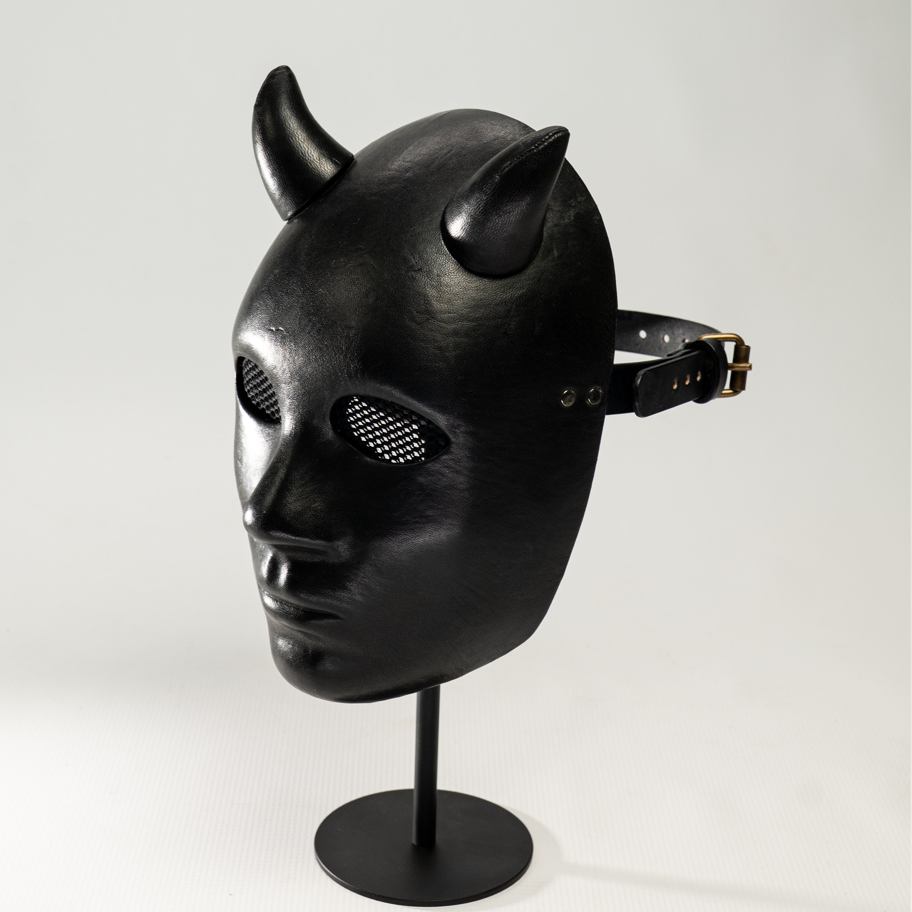 Lilith Black Leather Demon Mask with Horns