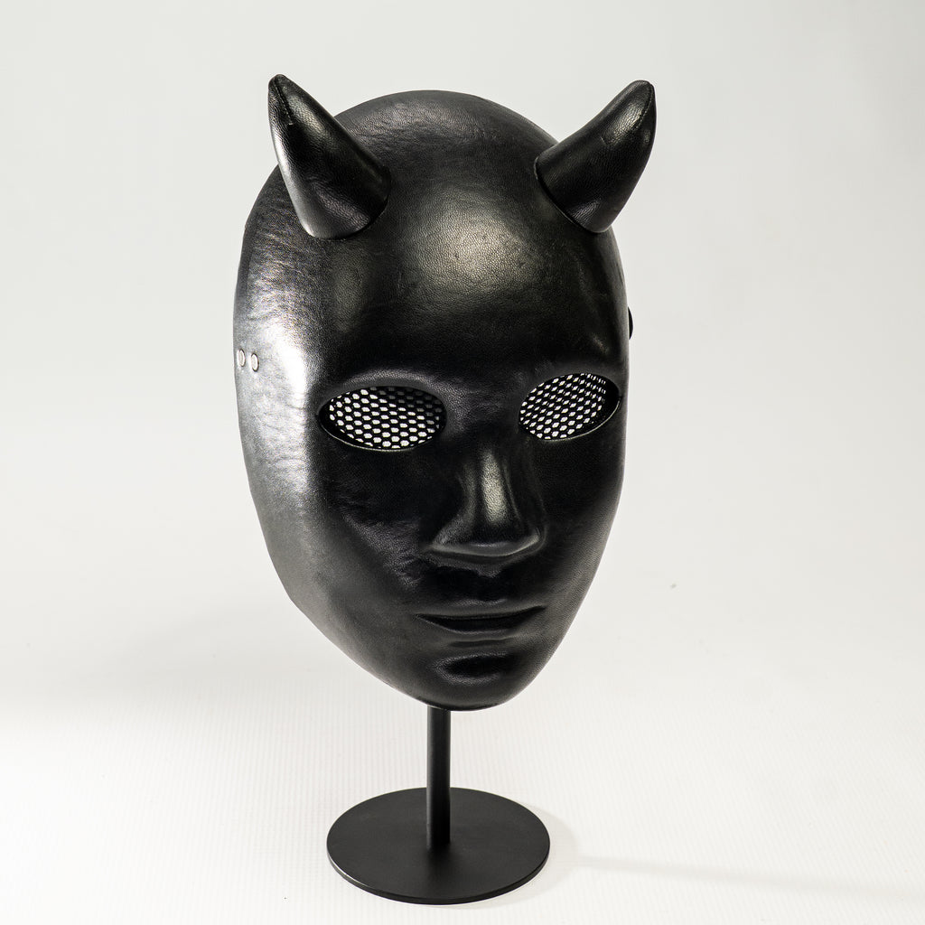 Lilith Black Leather Demon Mask with Horns
