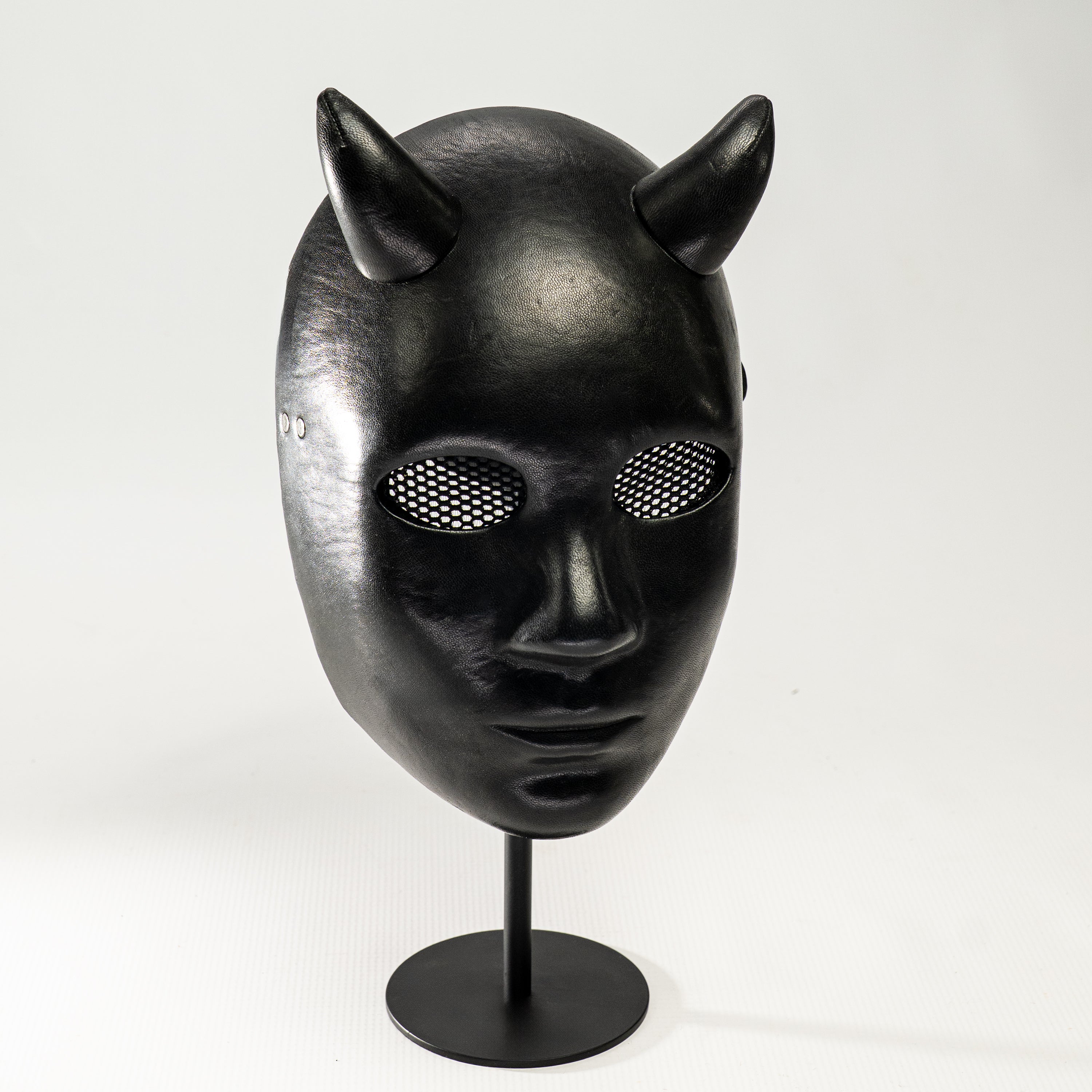 Lilith Black Leather Demon Mask with Horns