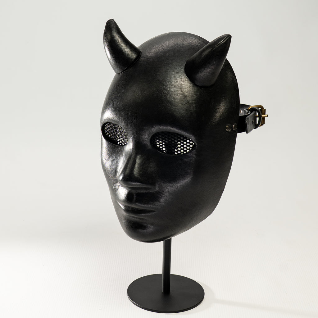 Lilith Black Leather Demon Mask with Horns