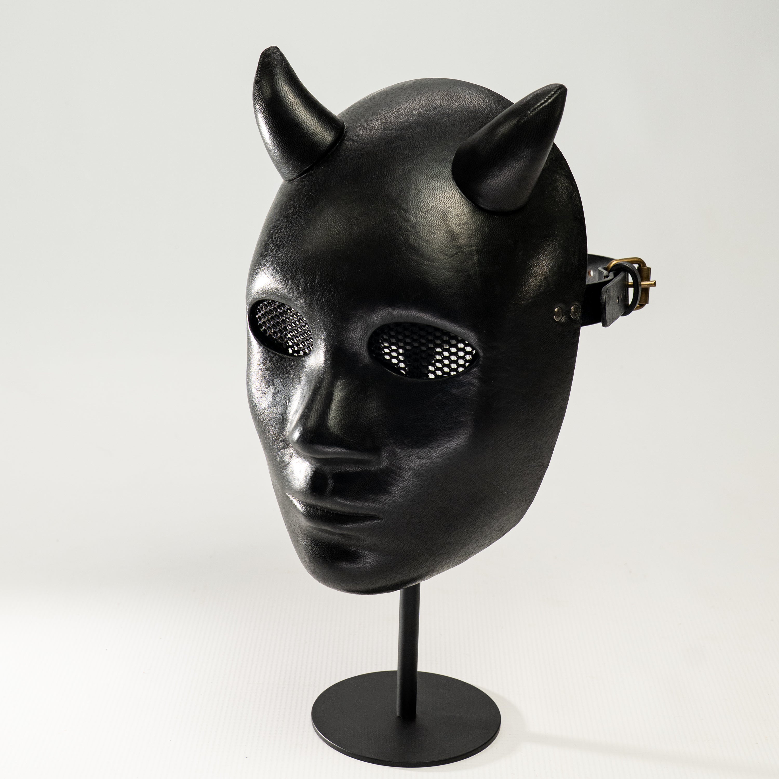 Lilith Black Leather Demon Mask with Horns