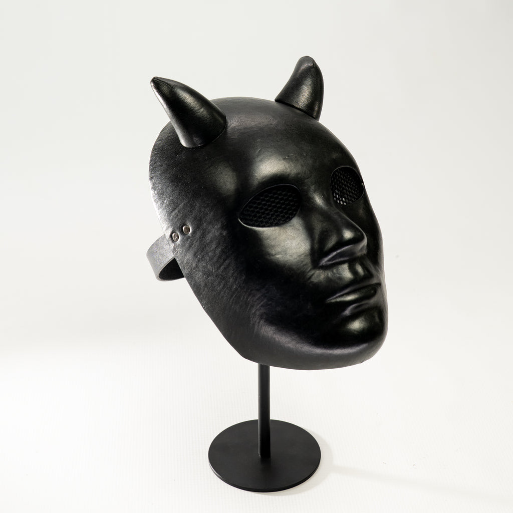 Lilith Black Leather Demon Mask with Horns