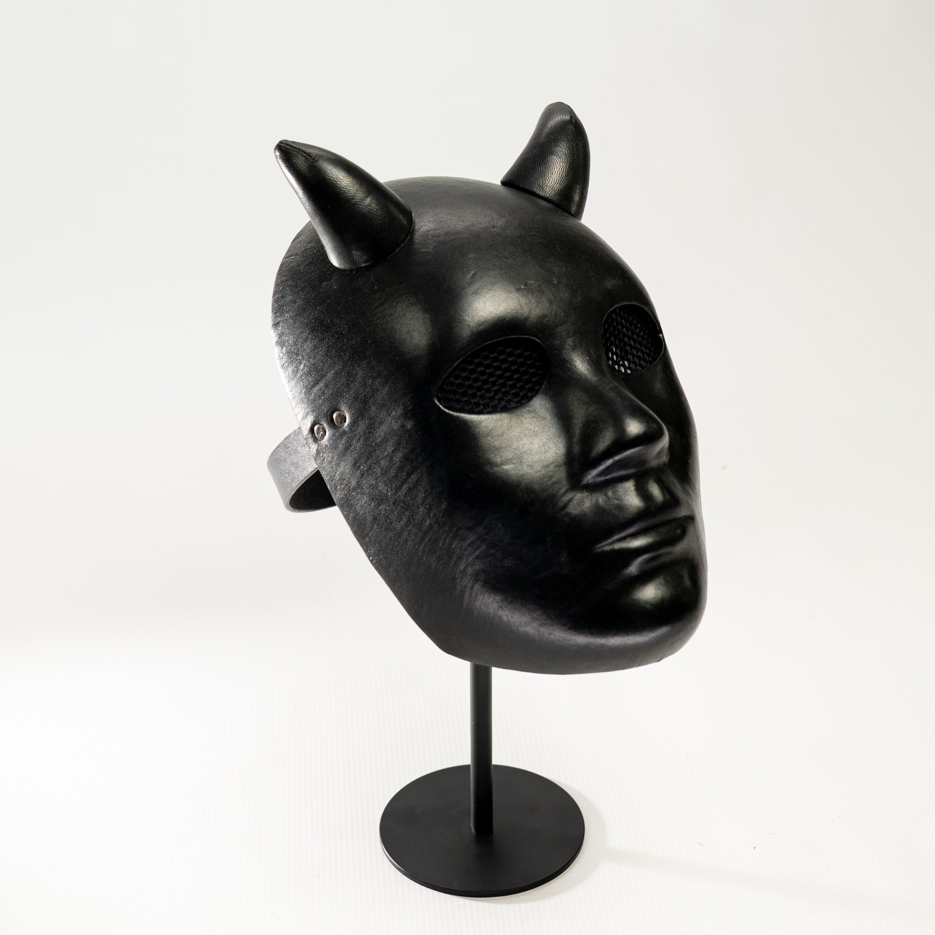 Lilith Black Leather Demon Mask with Horns