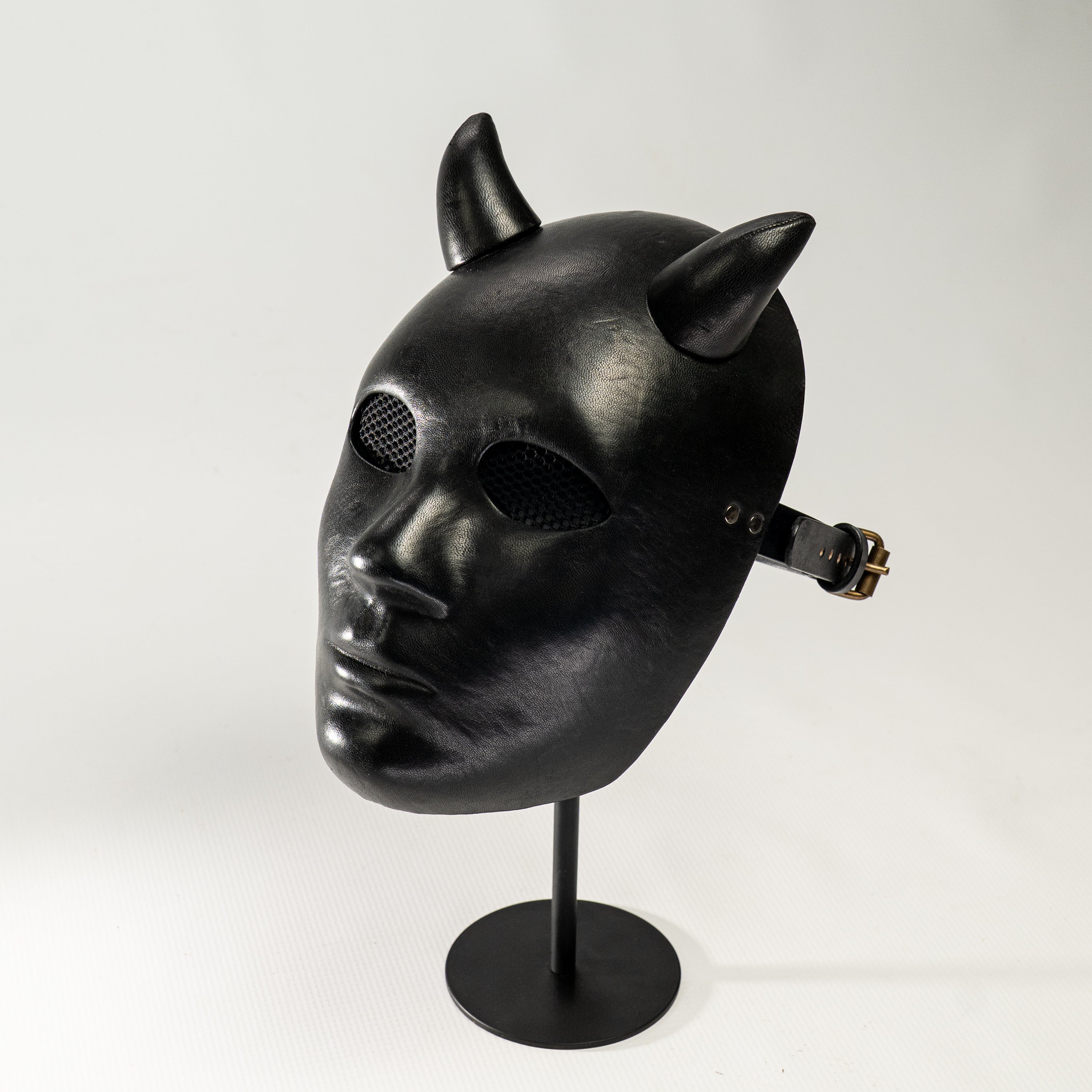 Lilith Black Leather Demon Mask with Horns