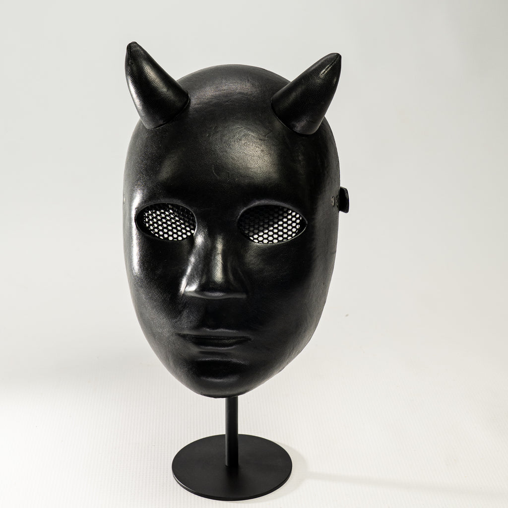 Lilith Black Leather Demon Mask with Horns
