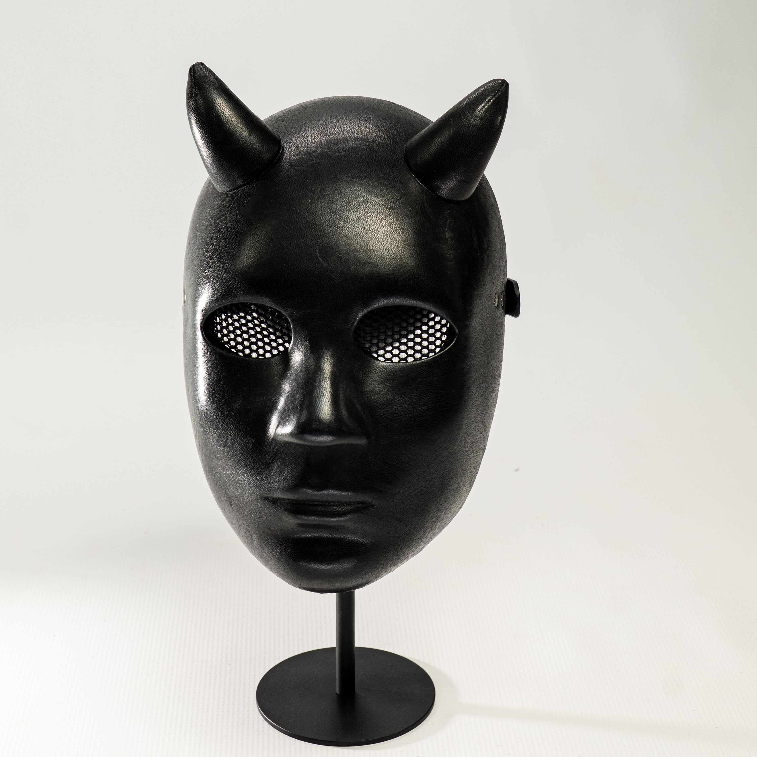 Lilith Black Leather Demon Mask with Horns