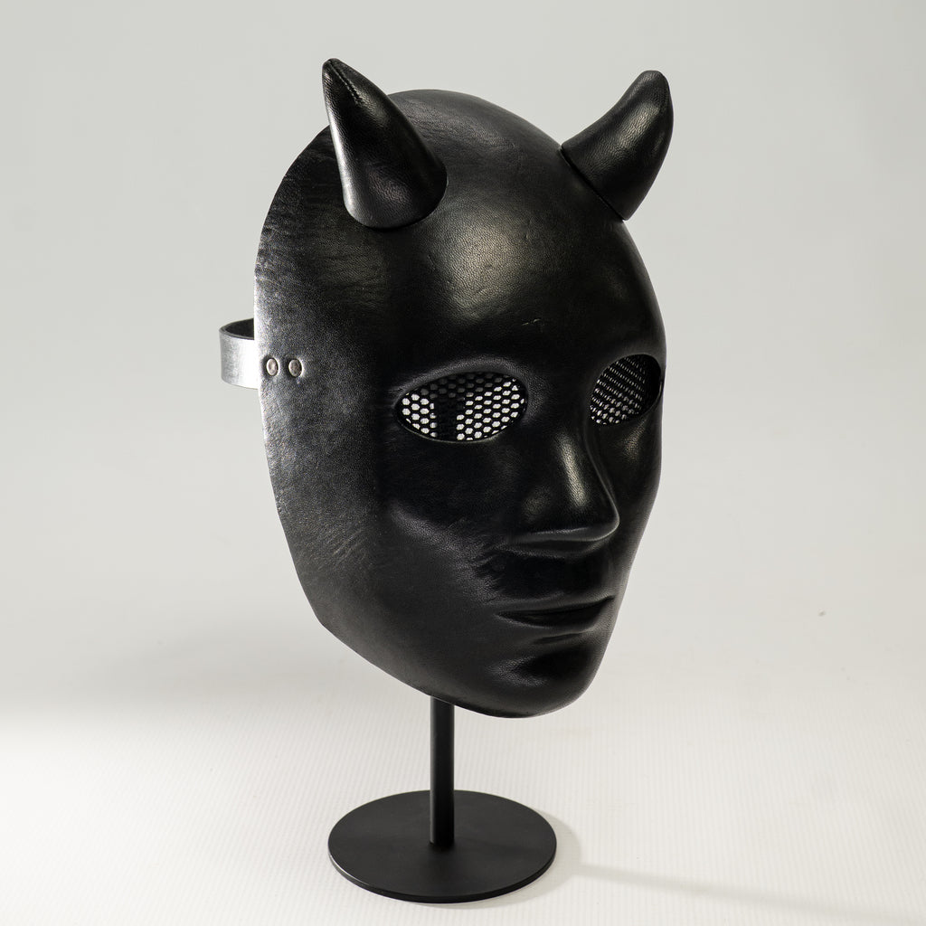 Lilith Black Leather Demon Mask with Horns