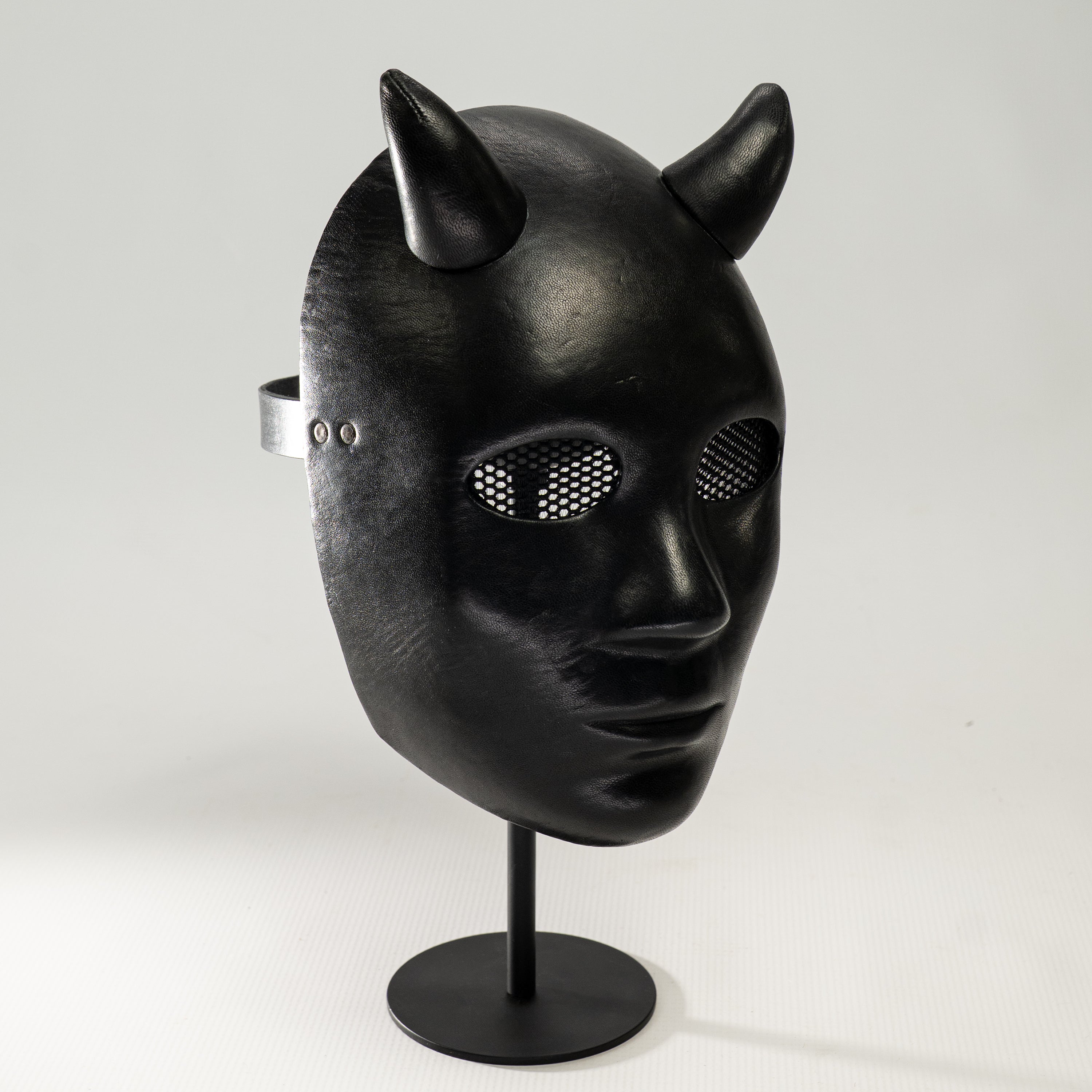 Lilith Black Leather Demon Mask with Horns