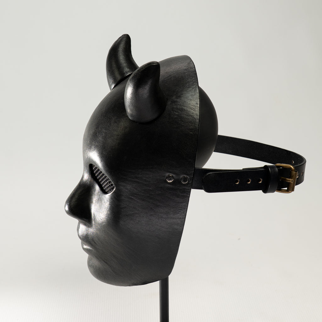 Lilith Black Leather Demon Mask with Horns